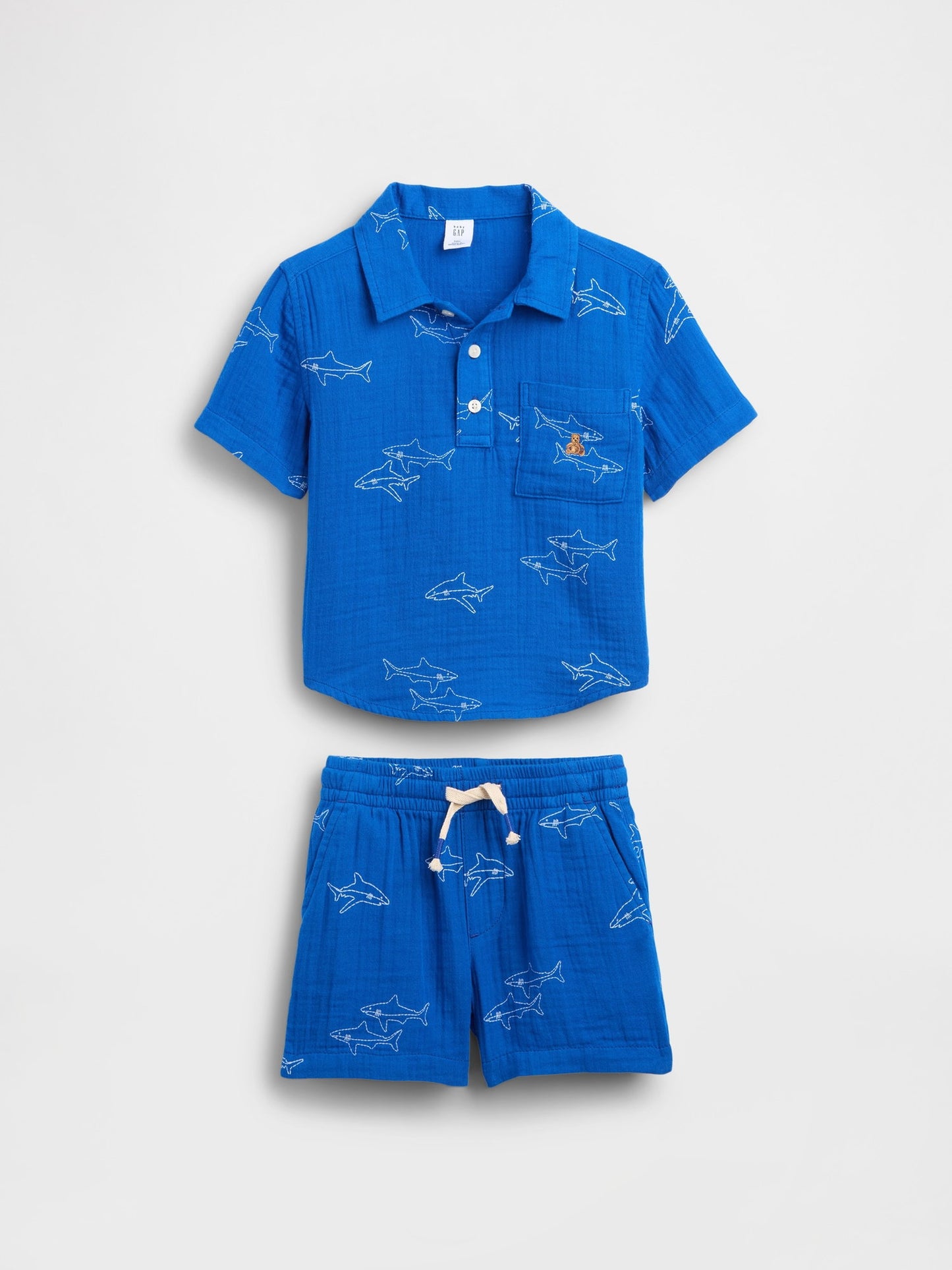 Mavi Pamuk Gauze Polo Outfit Set