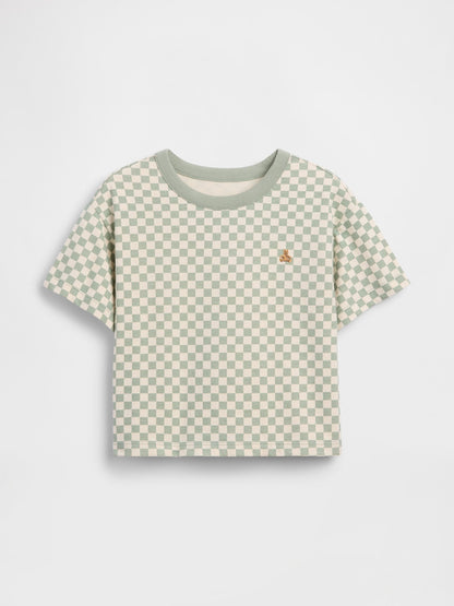 Açık Yeşil Boxy Kareli T-shirt