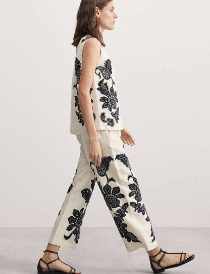 Jaeger Işleme Detaylı Wide Leg Keten Pantolon