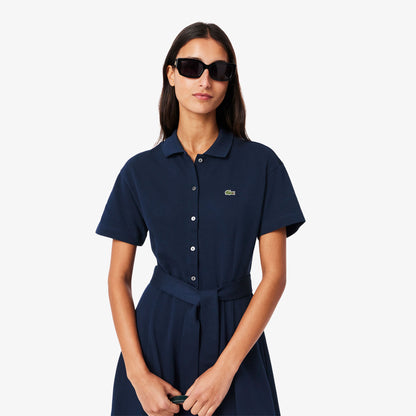 Lacoste Kadın Flare Fit Kısa Kollu Polo Yaka Lacivert Elbise