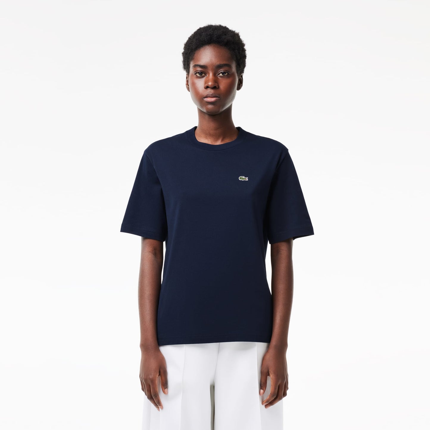 Lacoste Kadın Relaxed Fit Bisiklet Yaka Lacivert T-shirt