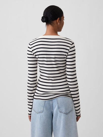 Haki Modern Fitilli V-yaka T-shirt