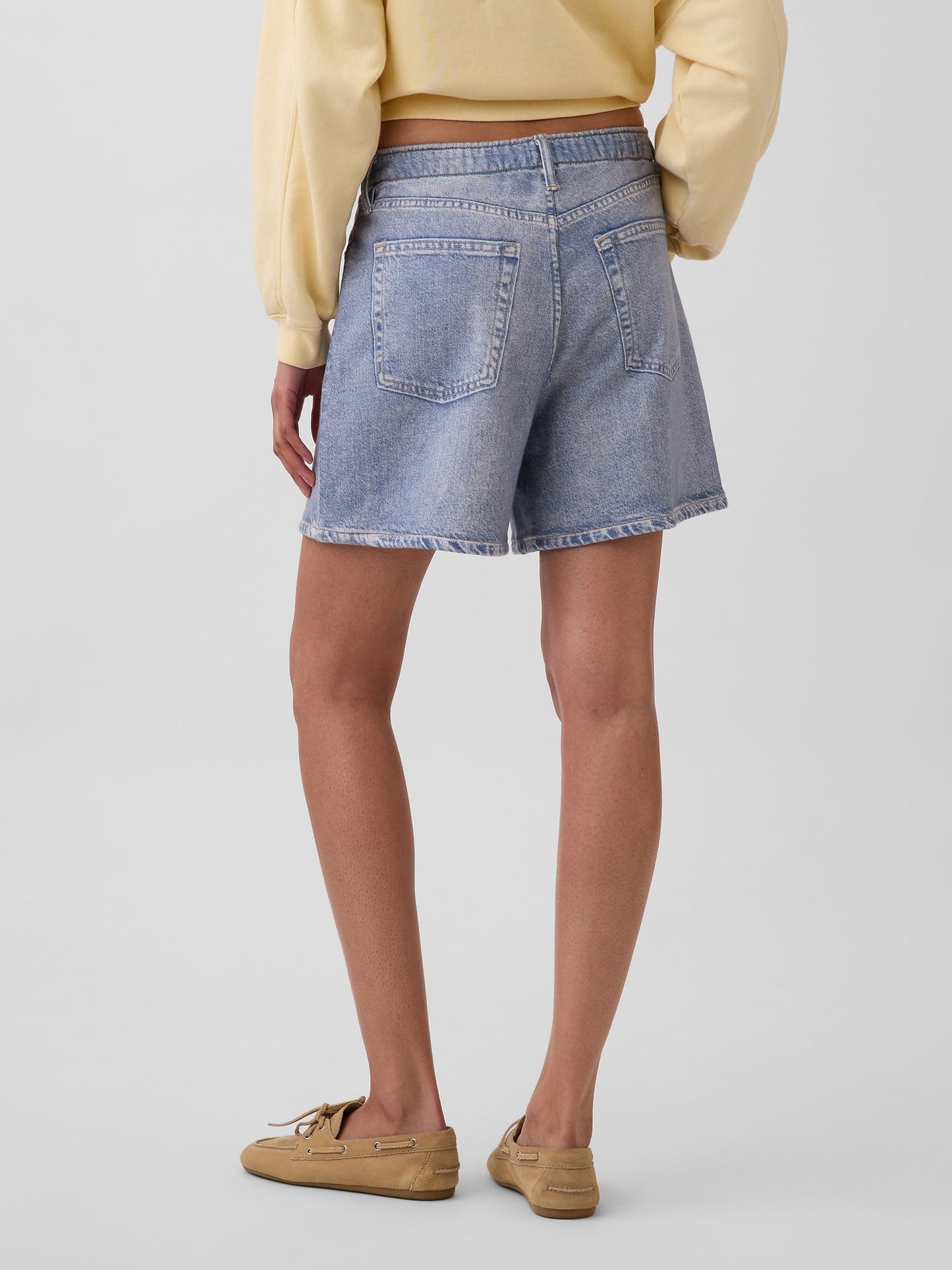 Açık Mavi 5 Mid Rise Baskılı Tknit Denim Easy Şort