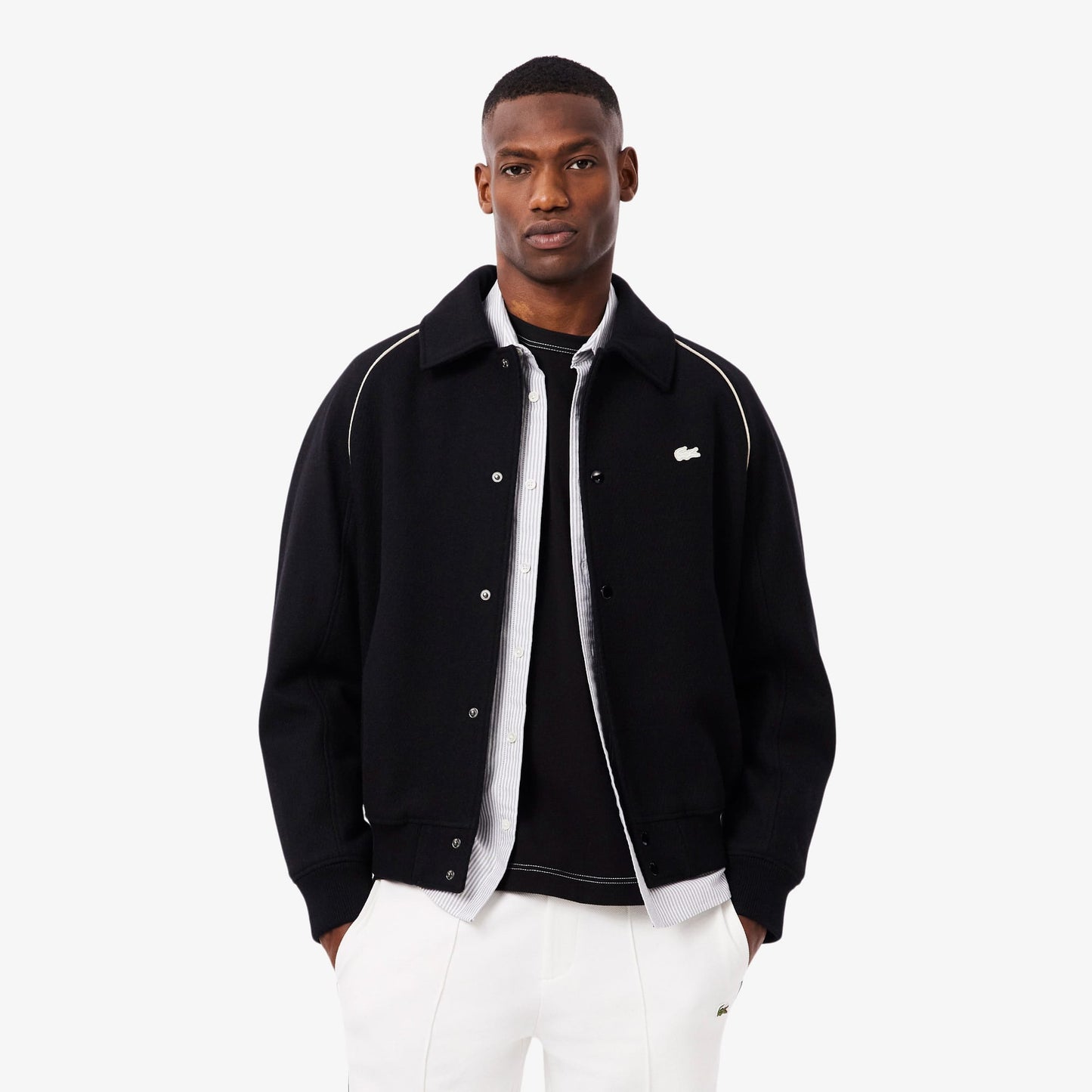 Lacoste Erkek Classic Fit Gömlek Yaka Baskılı Siyah Ceket