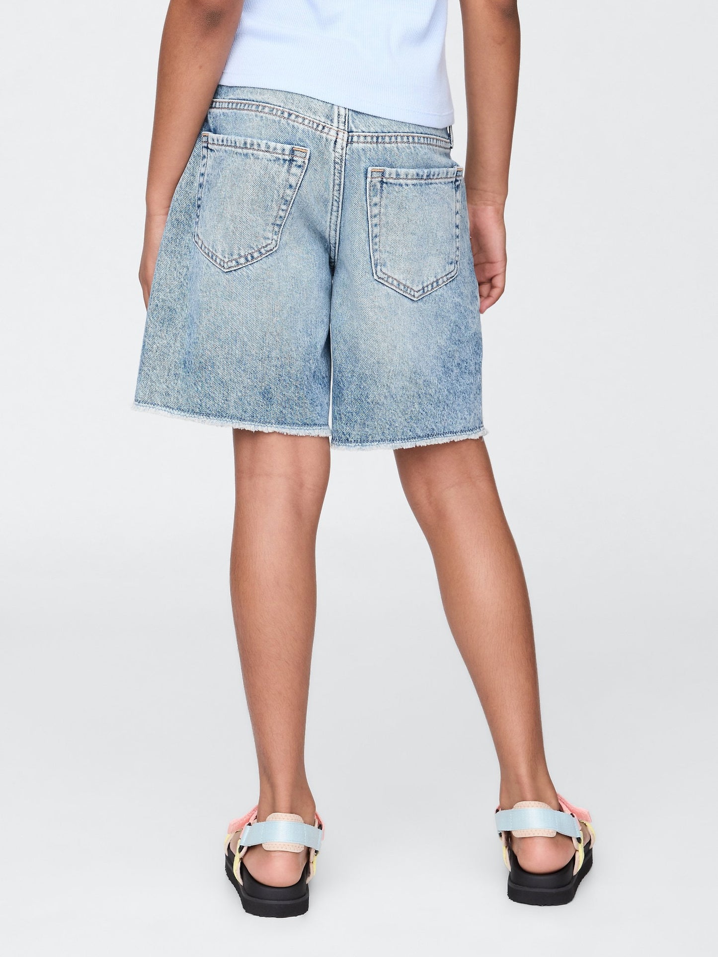 Mavi Düşük Bel Stride Denim Bermuda Şort