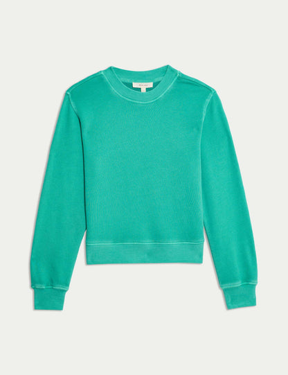 Saf Pamuklu Yuvarlak Yaka Sweatshirt
