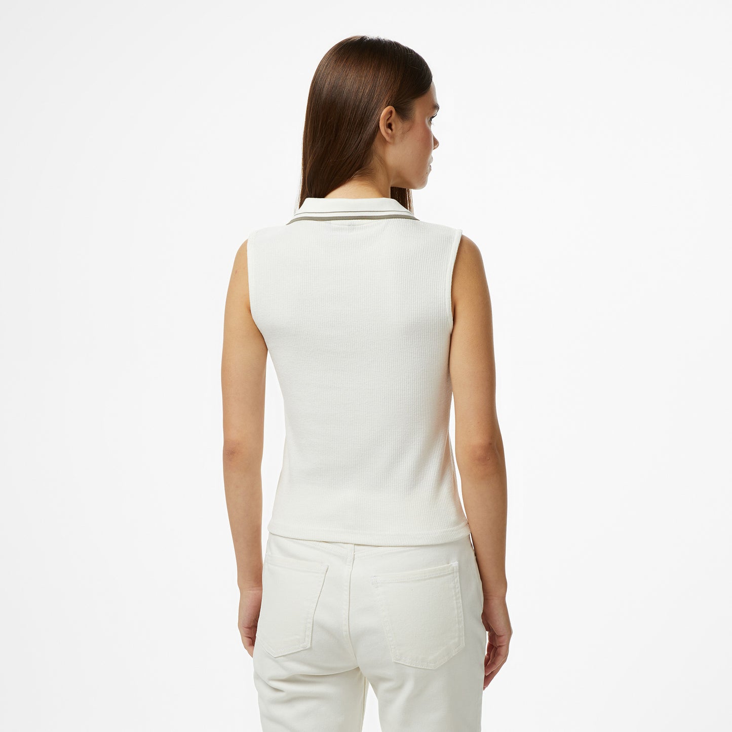 Nautica Kadın Krem Regular Fit Kolsuz Polo Yaka T-shirt