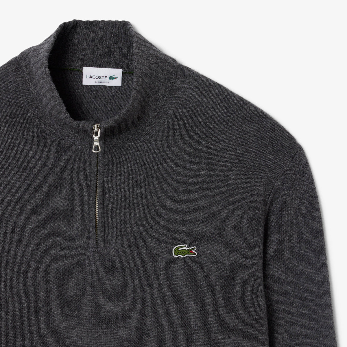 Lacoste Erkek Classic Fit Yarım Fermuarlı Yün Gri Kazak