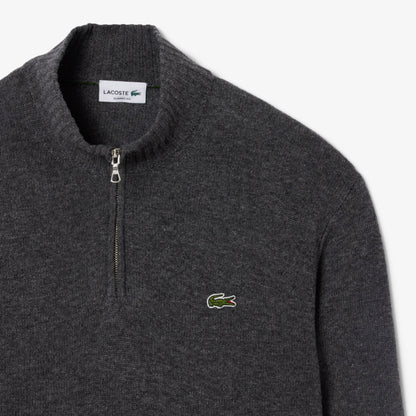 Lacoste Erkek Classic Fit Yarım Fermuarlı Yün Gri Kazak