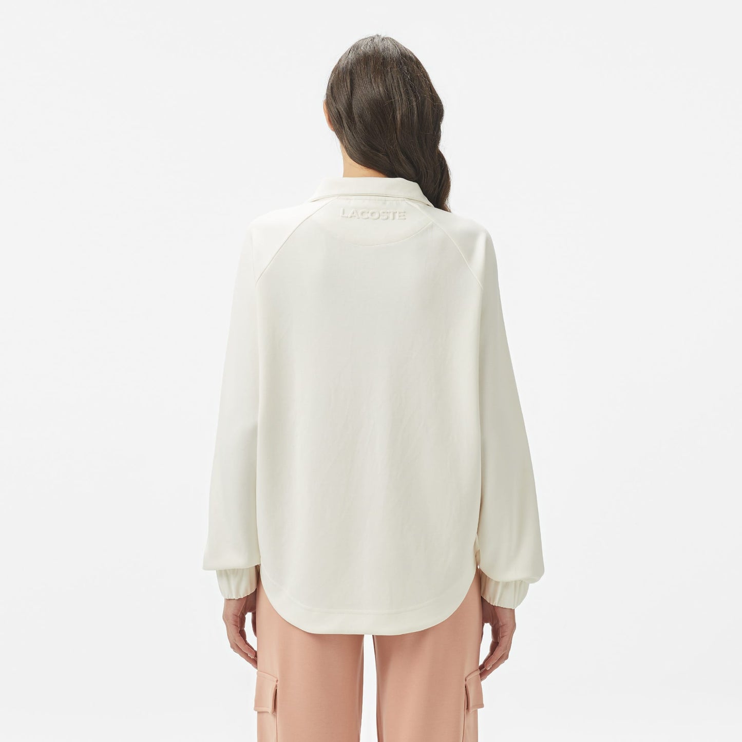 Lacoste Kadın Loose Fit Fermuarlı Beyaz Sweatshirt