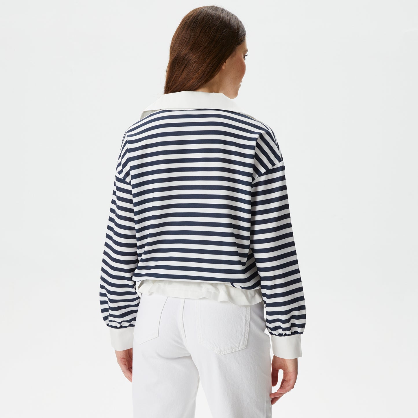 Nautica Kadın Lacivert Relaxed Fit Dik Yaka Çizgili Sweatshirt