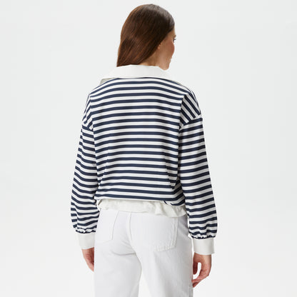 Nautica Kadın Lacivert Relaxed Fit Dik Yaka Çizgili Sweatshirt