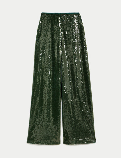 Payetli Wide Leg Pantolon
