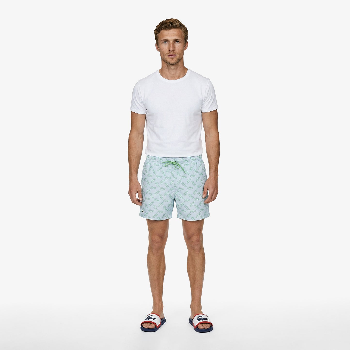 Lacoste Regular Fit Desenli Erkek Mavi Deniz Şortu