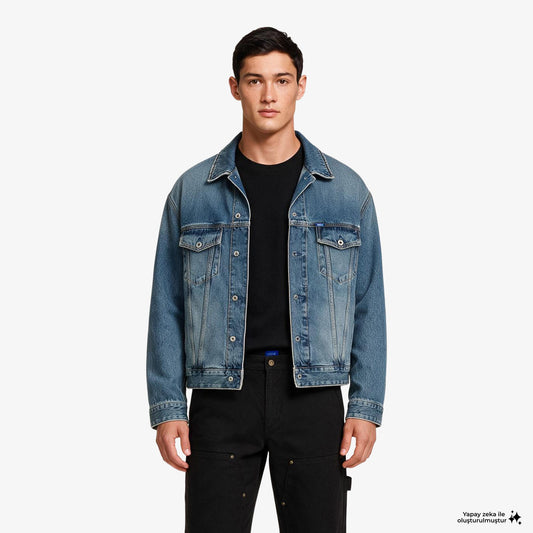 Hugo Loose Fit Stonewashed Erkek Mavi Denim Ceket