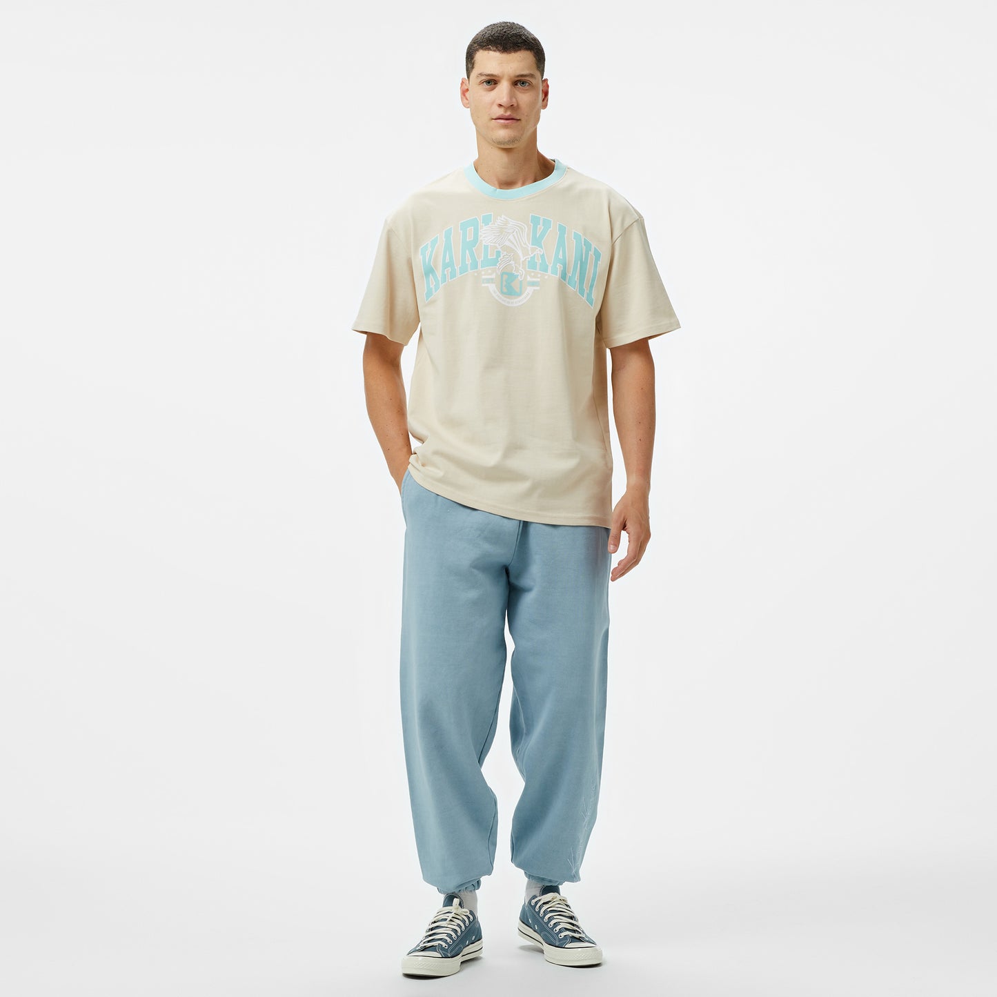 Karl Kani Og Eagle Print Erkek Krem T-shirt