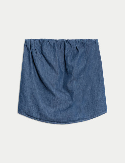 Saf Pamuklu Denim Bandeau Top