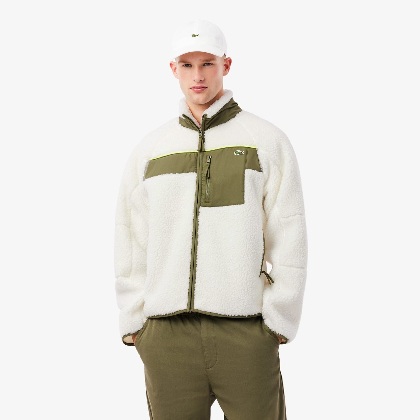 Lacoste Erkek Regular Fit Fermuarlı Renk Bloklu Beyaz Mont