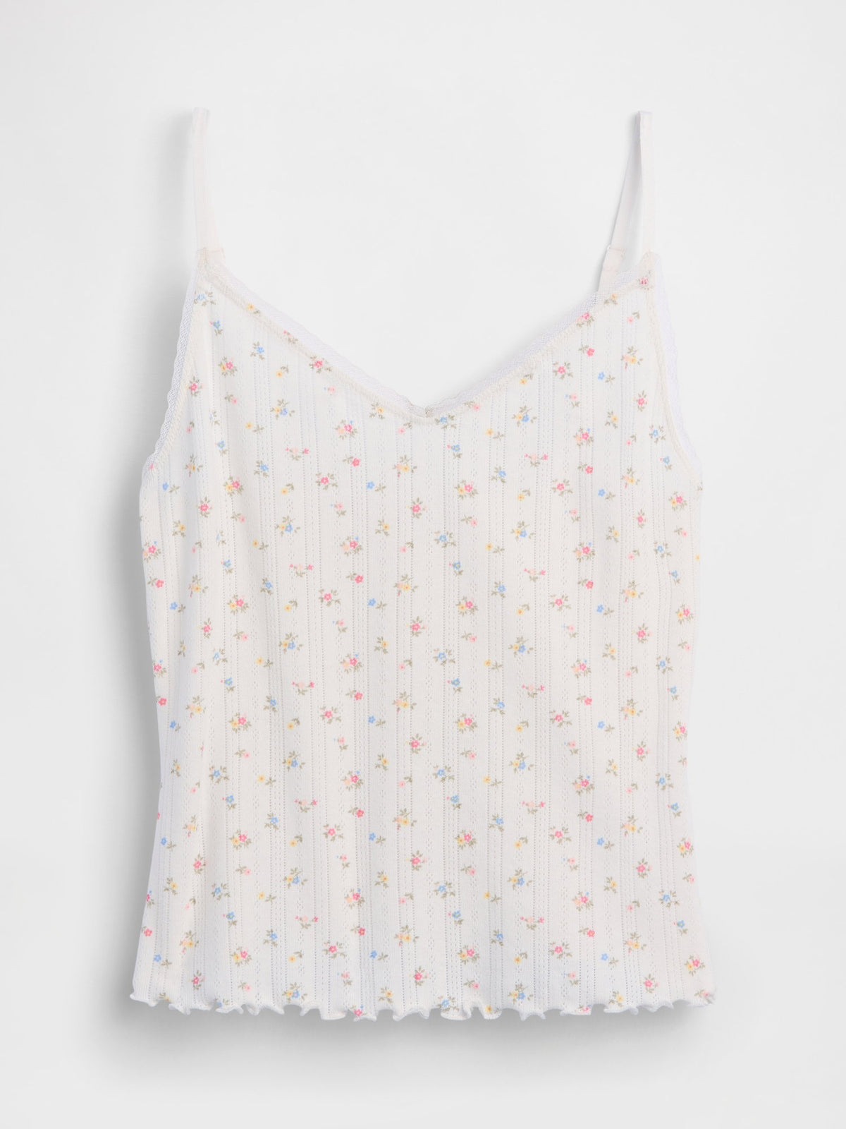 Kırık Beyaz Pointelle Lettuce-hem Crop Cami Pijama Üstü