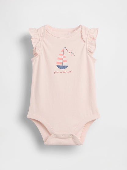 Açık Pembe Organik Pamuk Grafik Baskılı Bodysuit