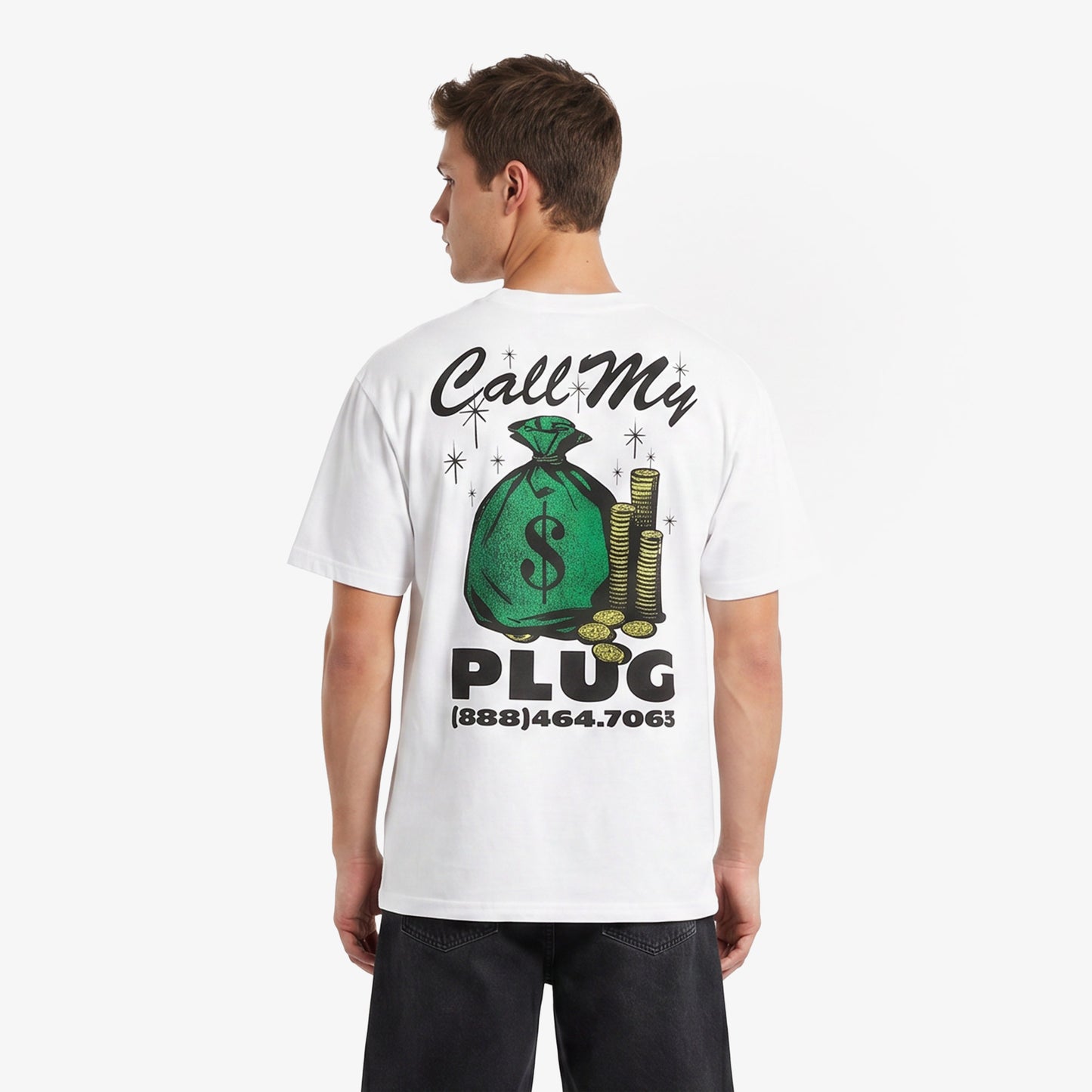 Market Call My Plug Erkek Beyaz T-shirt