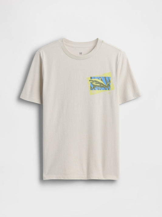 Ekru Grafik Baskılı T-shirt