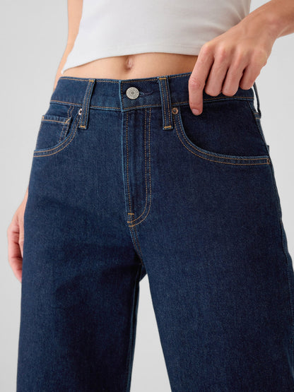 Koyu Mavi Mid Rise '90s Loose Jean Pantolon