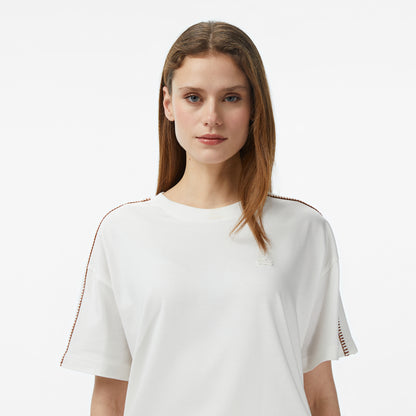 Lacoste Kadın Loose Fit Bisiklet Yaka Krem T-shirt
