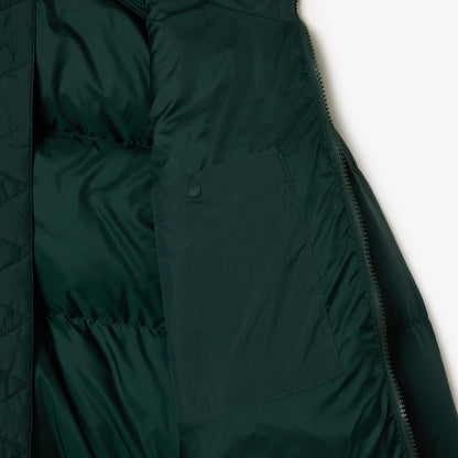 Lacoste Kadın Relaxed Fit Kapüşonlu Koyu Yeşil Şişme Mont