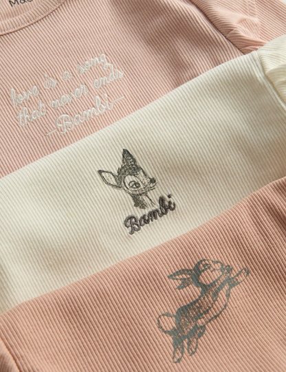 3’lü Pamuk Karışımlı Disney Bambi Uzun Kollu Üst (2–8 Yaş)