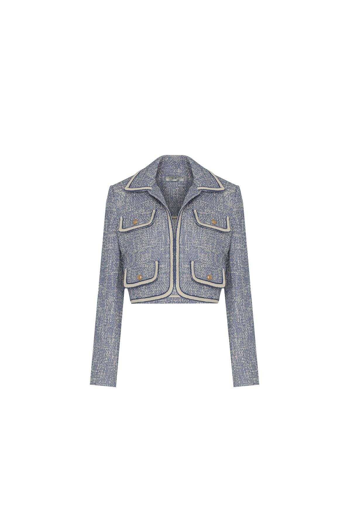 Gold Düğme Detaylı Indigo Crop Ceket