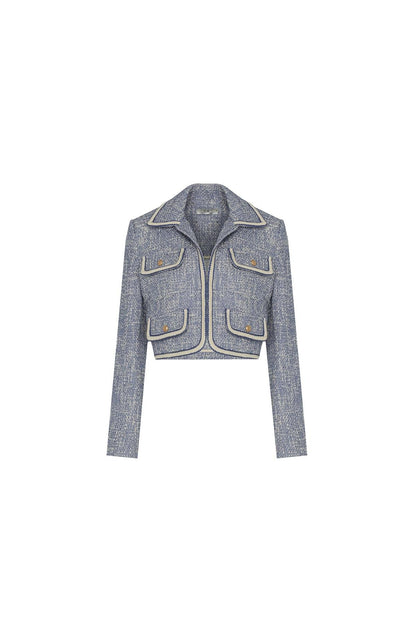 Gold Düğme Detaylı Indigo Crop Ceket