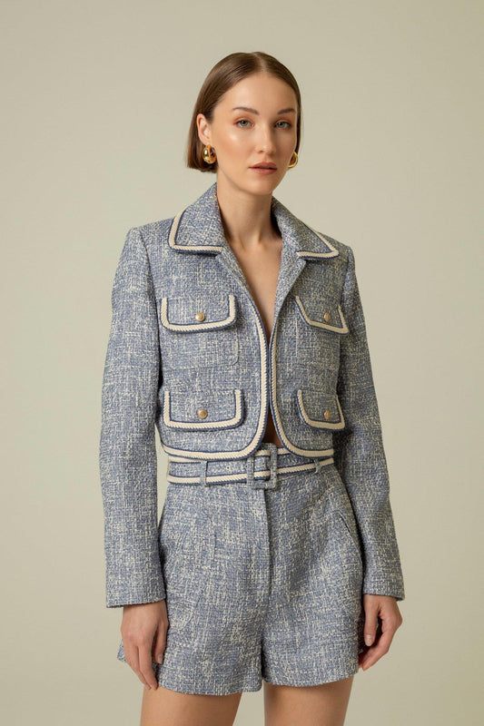 Gold Düğme Detaylı Indigo Crop Ceket