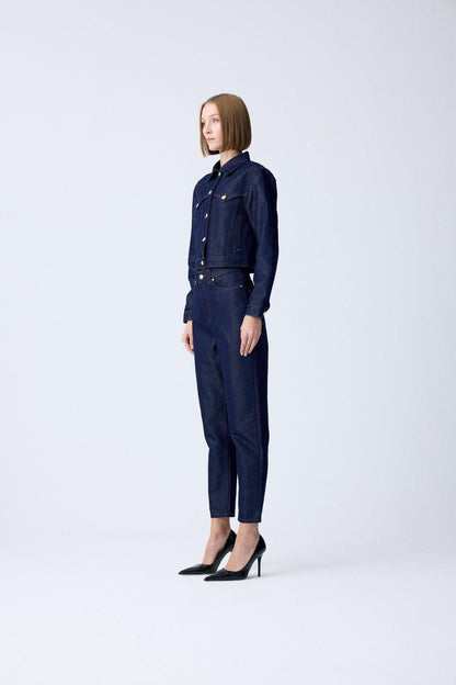 Gold Düğme Detaylı Lacivert Denim Ceket