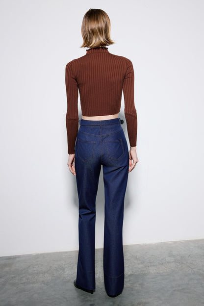 Gold Kemerli Lacivert Pantolon