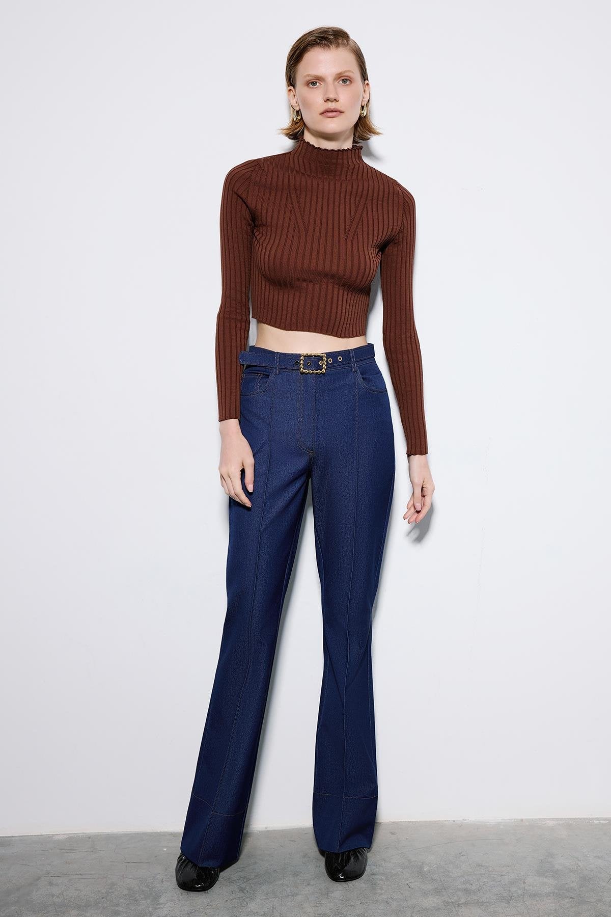 Gold Kemerli Lacivert Pantolon