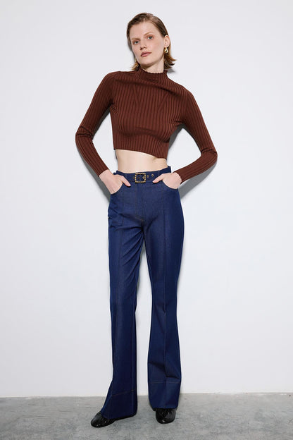 Gold Kemerli Lacivert Pantolon