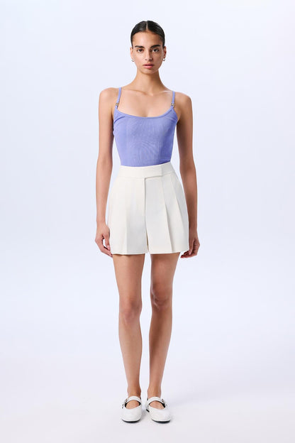 Ince Askılı Şeritli Crop Triko Indigo Bluz