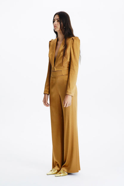 Kahverengi Saten Crop Blazer