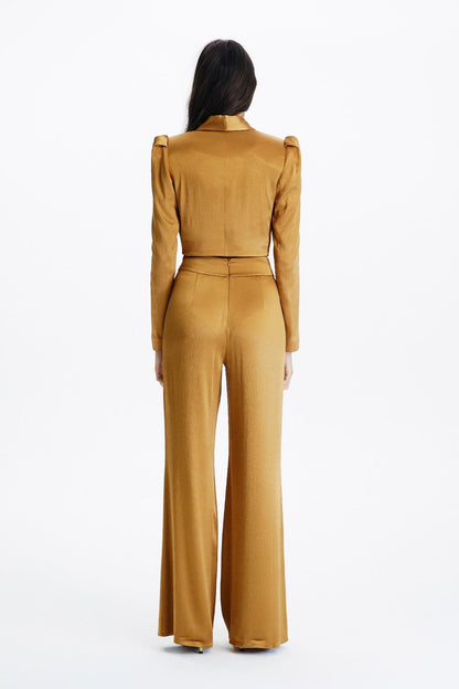 Kahverengi Saten Crop Blazer
