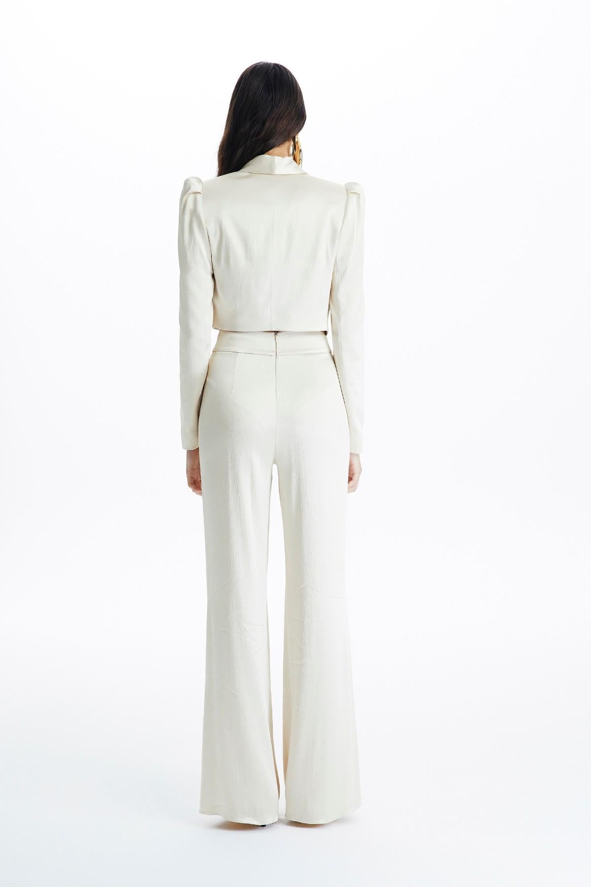 Krem Saten Crop Blazer