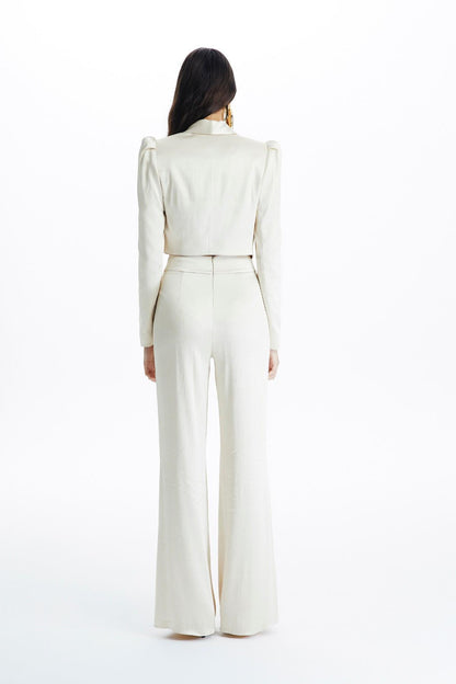 Krem Saten Crop Blazer