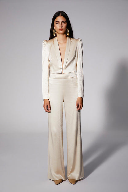 Krem Saten Crop Blazer
