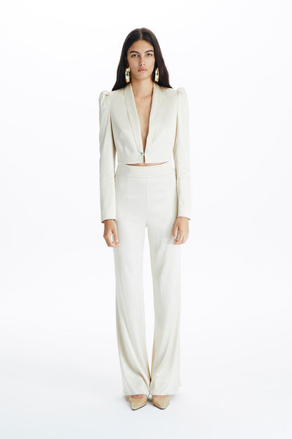 Krem Saten Crop Blazer