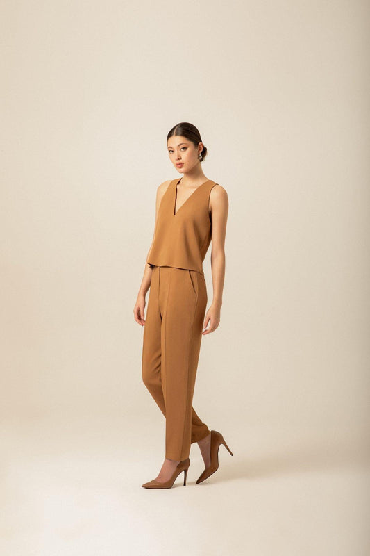Krep Dokulu Geniş Kesim Camel Pantolon
