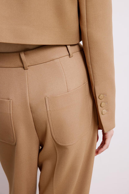 Metal Düğme Detaylı Camel Pantolon