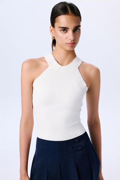 Omuz Dekolteli Basic Crop Ekru Bluz