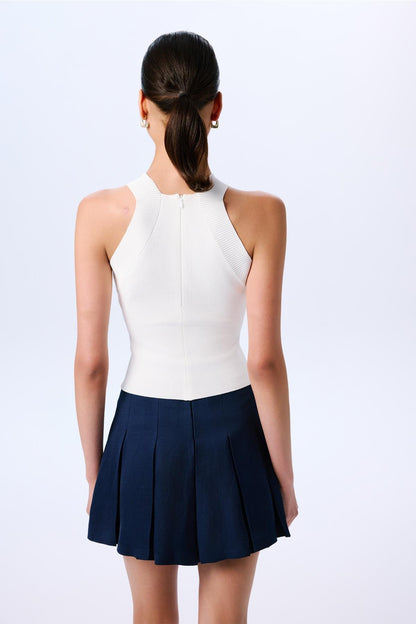 Omuz Dekolteli Basic Crop Ekru Bluz