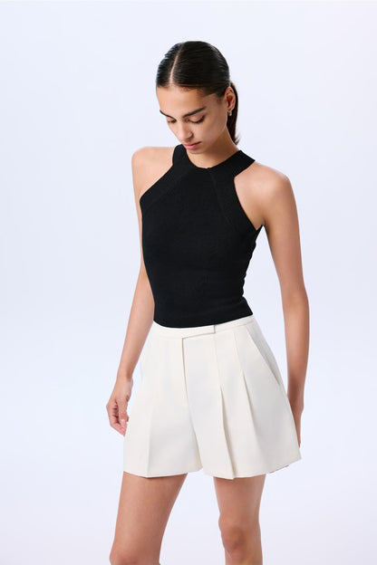 Omuz Dekolteli Basic Crop Siyah Bluz