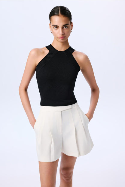 Omuz Dekolteli Basic Crop Siyah Bluz